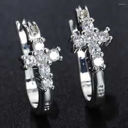 Hoop Earrings 925 Sterling Silver Zircon Crosses For Women Small Wedding Party Fashion Jewelry Female 2023 Christmas