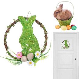 Decorative Flowers Wreaths Easter Door For Front Spring With Pastel Eggs Rabbit Indoor Pastoral Style P230310 P230310