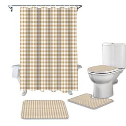 Shower Curtains Lattice Simple Plaid Bathroom Curtain Set Bath Mat Sets With Hooks Non-Slip Pedestal Rug Toilet Cover