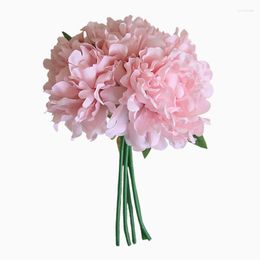 Decorative Flowers 5 Heads Artificial Flower Hydrangea Peony Bridal Bouquet Silk For DIY Home Party Decoration With Green Leaf