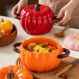 Bowls Creative Ear Soup Bowl Pumpkin Ceramic Set Household Large Instant Noodles Christmas Tableware Wholesale