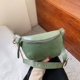 Waist Bags Solid Colour Frosting PU Leather For Women Sewing Thread Fanny Pack Female Ladies Chain Shoulder Chest Bag 230310