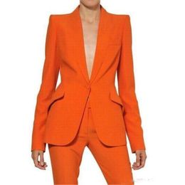 Women's Suits Blazers Orange Womens Pant Suit Long Sleeves Ladies Business Office Slant Pockets Tuxedos Formal Work Wear Suit 230310