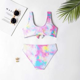 One-Pieces Tie-dyed Bandage Baby Kids Bikini Set Gradient Print Children Girls Kids Swimwear Swimsuit Baby Girl Biquini Infantil