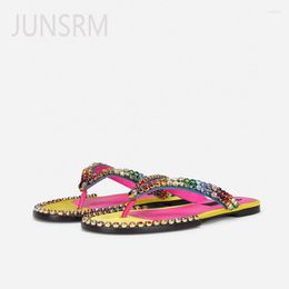 Slippers Mixed Colour Crystal Splicing Clip Toe Flip Flops Men Fashion Multicolor Rhinestone Comfort Large Size 38-46 Rome Sandal