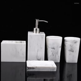 Bath Accessory Set Marble Texture Resin Bathroom Five-piece European Creative Wash Soap Box Toothbrush Holder Lotion Bottle Tray Suppl