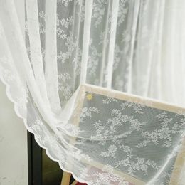 Curtain One Panel Pastoral Style Hollow Tulle Curtains White Flower Pattern Lace Sheer Home Textiles Room Decoration Supplies