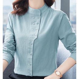 Women's Blouses Pure Cotton Long Sleeved Elegant Shirts Women's Linen Autumn Ladies 2023 Tops Blusas