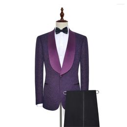 Men's Suits Men Custom Made Shawl Lapel Man Pattern Purple Groom Tuxedos Wedding/prom 2 Pieces ( Jacket Pants Tie ) E116