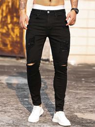 Men's Jeans Streetwear Fashion Black Ripped Skinny Slim Hip Hop Denim Trousers New Spring Casual for Jogging Jean Homme Y2303