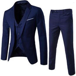 Men's Suits Men Business Blazer Vest Pants 3-piece Suit Sets Autumn Fashion Solid Slim Wedding Set Vintage Classic Blazers Male