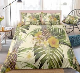 Bedding Sets Pineapples Set Fruit Quilt Cover Green Palm Leaves Duvet King Dropship Home Textiles Tropical Yellow Flowers