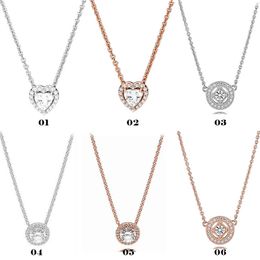 2023 Women's Sterling Silver Pandora Charm Noble Heart Necklace Heart Shape Shining Personality Rose Gold Necklace Collar Chain Female