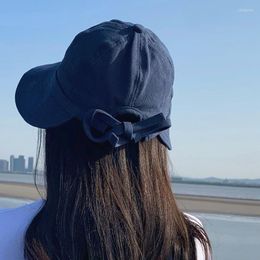 Wide Brim Hats Blue Spring Summer Women Girls Fishing Caps Visor Bow Back Sun Beach Buckets Fisherman Solid Colour Lady Sports CapsWide