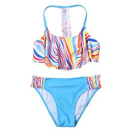 One-Pieces Leaf Print Girls Kids Swimwear Swimsuit Summer Girl Adjustable Bikinis Children Baby Bandage Biquini Infantil Bathing Suit