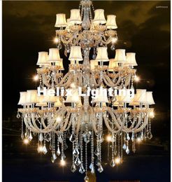 Chandeliers 34 Arms Luxury Three Layers Crystal Chandelier Lamp D130cm H165cm E14 Top K9 Champagne El Hall Lighting
