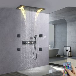 304 stainless steel 28*15inch LED Waterfall Shower Head Bathroom Temperature Display Thermostatic Shower Faucet Set