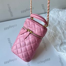 Womens Designer Penholder Bucket Bags Top Handle Totes Phone Holder Lambskin Classic Quilted Diamond Lattice Cosmetic Case Pink Bl276S