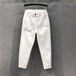 Women's Jeans Spring Summer Women Ankle-length Pants Plus Size Solid Cotton Denim Loose Harem White Black Elastic Waist M-3XL