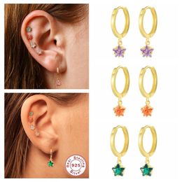 Hoop Earrings & Huggie CANNER Colourful Crystal Star Pendant 925 Sterling Silver Earring Bling Zircon Circel Aretes For Women Gift