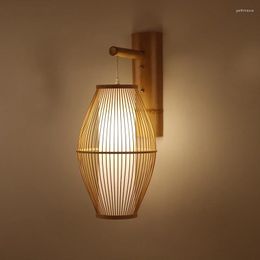 Wall Lamps Japanese Lamp For Living Room Bedroom Tea Shop Wooden Lights Bamboo Wicker Rattan Lantern Lampshade Oriental