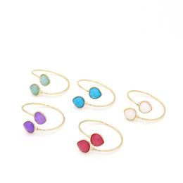 Bangle Fashion Copper Made Adjustable 5 Colours Big Double Heart Resin Stone Cuff Bangles For Women Snape JewelryBangle