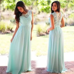 Sage Bridesmaid Dresses Formal O-Neck Gown For Weddings A Line Sleeveless Floor-Length Chiffon Lace Plus Size New Zipper NONE Train