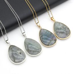 Anhänger Halsketten Yachu natürliche halbmische steinropfenförmige Blitzlabradorit Silber-plattiert DIY Halskette Armband Juwely Geschenk