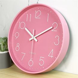 Wall Clocks Pink / Yellow / Blue / Red / Black Simple Style Wall Clock 12in Circular Wall Watch Silent Quartz Wall Clock For Indoor Decor 230310