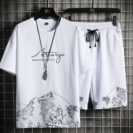 Mens Tracksuits Tshirt Shorts Set Summer Breathable Casual T shirt Running Fashion Harajuku Printed Male Sport Suit 230310