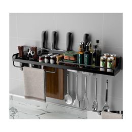 Storage Holders Racks Modern Kitchen Shelf Wallmounted Spice Rack Space Aluminium Mtifunctional Punch Kichen Organiser RRA