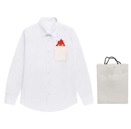 Men designer Tee Men's Casual Shirts Paris colpus pocket Jacquard letters long sleeve cotton women white M-2XL