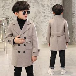 Jackets 415 Years Kids Cotton Padded Woollen Jacket Coat Teeange Boys Double Breasted Long Outwear Clothing for Clothes Child Boy 230310