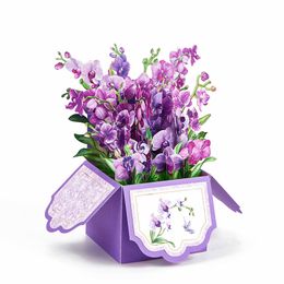 Gift Cards 3D PopUp Box Cards Purple Orchids Blossom Personalized Handmade for MotherValentine'sWedding Greeting Gift Z0310