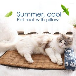 Cat Beds Summer Dog Cushion Pet Mats Soft Puppy Sleep Bed Kennel Cool Bamboo Mat Blanket Matress Removable Supplies
