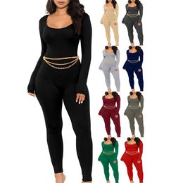 Women's Jumpsuits Rompers Women's Spring Autumn Long Jumpsuit Long Sleeve Solid Skinny Bodycon Rompers Solid Color U Neck Slim Bodysuit Fitness Overalls 230310