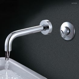 Bathroom Sink Faucets Push Button Single Cold Delay Faucet Brass Into The Wall Pressed Counter Basin Sub Decent Mixer