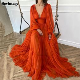 Party Dresses Sevintage Long Puff Sleeves Prom Dresses V-Neck Pleats Chiffon Princess Evening Gowns Women Party Dress Plus Size 230310