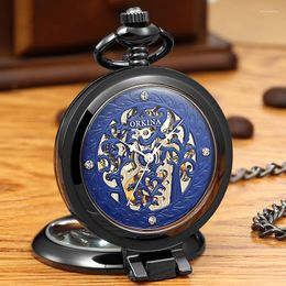 Pocket Watches Golden Black Sliver Antique Hollow Automatic Mechanical Watch FOB Chain Hand Winding Full Steel Sculpture For Men Wome