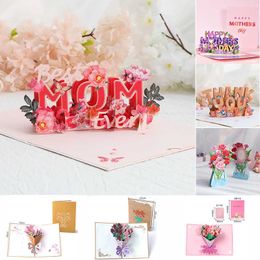 Gift Cards 3D Pop Up Mothers Day Card Greeting Flowers Floral Bouquet Mom Wife Birthday Anniversary Sympathy Gifts Z0310