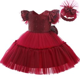 Girl Dresses Baby Flower Girls Dress Princess Toddler Kids Sequins Tutu Wedding Birthday Party Children Clothing For 1-5Years Wear