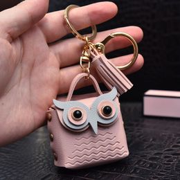 Key Rings Cartoon Leather Owl Coin Purse Keychain Creative Cute Storage Bag Car Pendant Keyring Gifts for Women Men Couple Frie