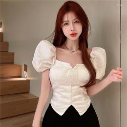 Women's Blouses Jacquard Puff Sleeves Square Collar Sort Top Designer Shirt Women Summer Off Shoulder Fashion Sexy Streetwear White Black