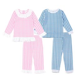 Pajamas Kids Pyjamas Gingham Easter Clothing Matching Pajamas Frill Pjs Girls Sleepwear 230310