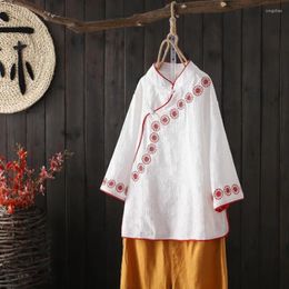 Women's Blouses Cotton Linen Shirt Women Long Sleeve Casual White Shirts Womens Tops And Vintage Traditional Chinese Ching