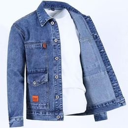 Men's Jackets Chic Men Coat Single-breasted Warm Turn-down Collar Plus Size Mid Length Men Denim Coat 230310