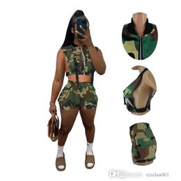Fashion Camouflage Tracksuits Fashion Sexy Printed Sleeveless Vest Shorts Set For 2023 Summer