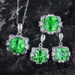 Handmade Lab Emerald Diamond Jewelry set 925 Sterling Silver Engagement Wedding Rings Earrings Necklace For Women Promise Gift