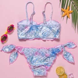 One-Pieces 3-14Y Teenager Girls Swimsuit Two pieces Children Swimwear Mermaid Scale Girls Swimwear Kids Bikini sets Cute Beachwear