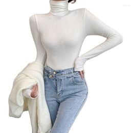 Women's T Shirts Winter Fall Fashion Women Base T-shirt Long Sleeves Turtle Neck Thick Warm Slim Fit Knit Rayon Lady